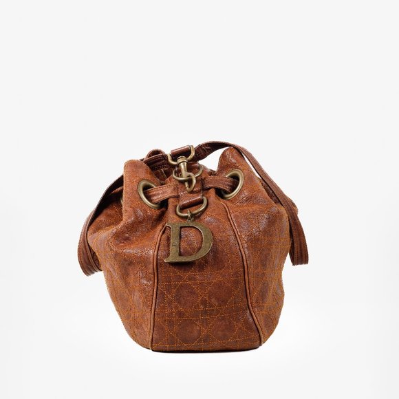 Christian Dior Cannage Brown Leather Bucket Bag - Picture 3 of 11